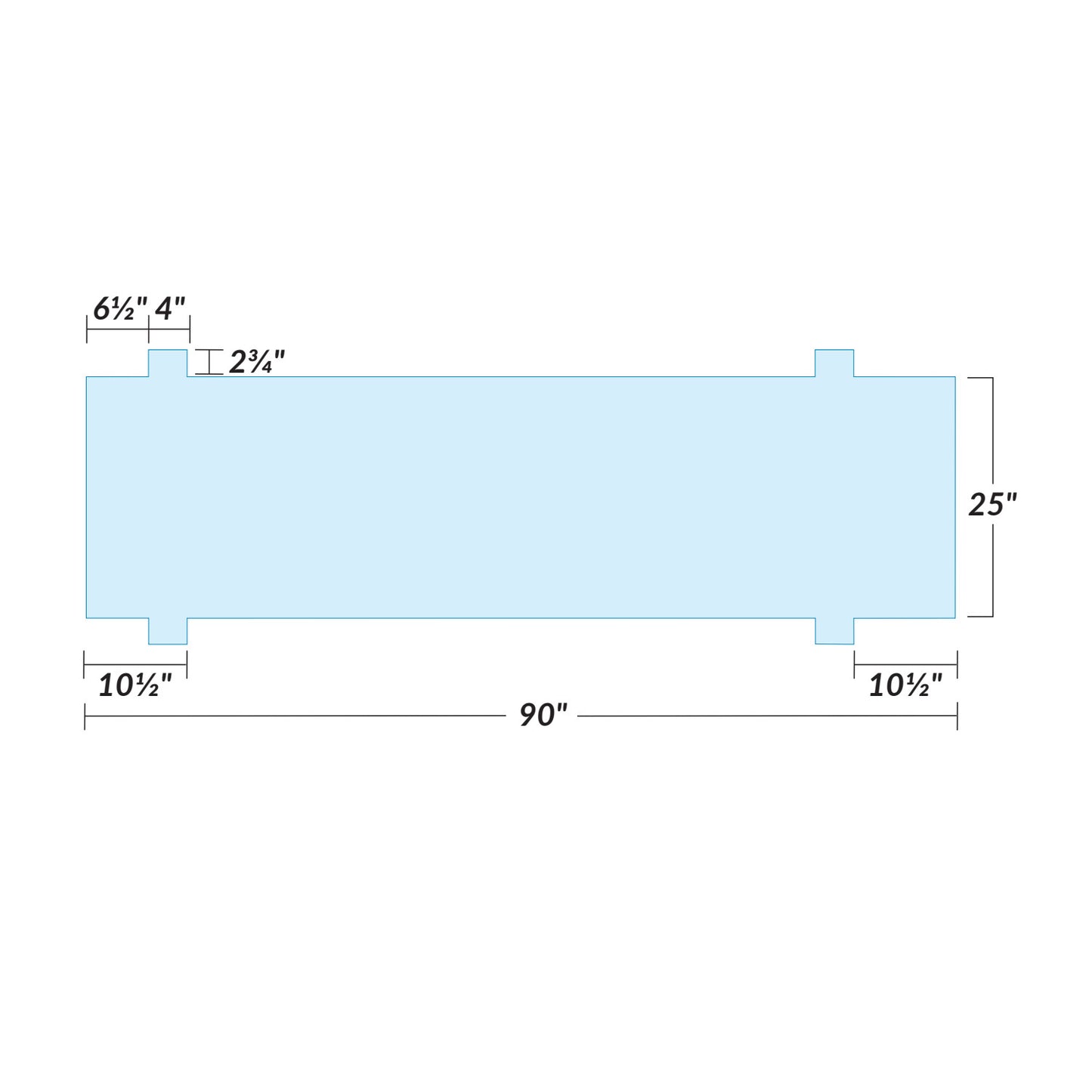 Diagram of the AliMed Support Surface for Spectrum Angiography Table. It measures 90" long, 25" wide, with indents at each end.
