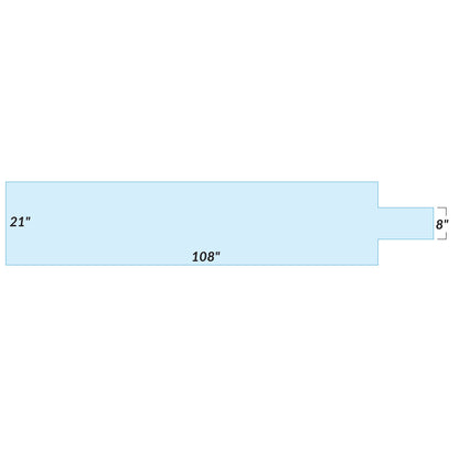 Diagram of an "AliMed Support Surface for GE Angiography Table" showing measurements: 21" width, 108" length, and an 8" extension.