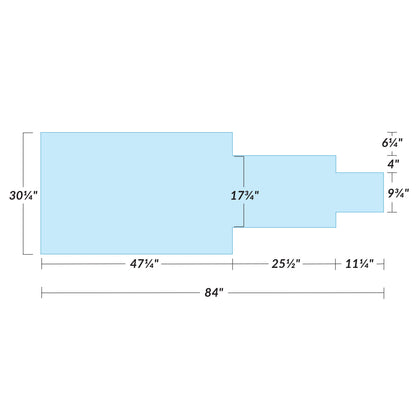 Diagram of the Support Surface for Toshiba Cat 250 FX-3 Imaging Table showing dimensions in inches, with various sections labeled.