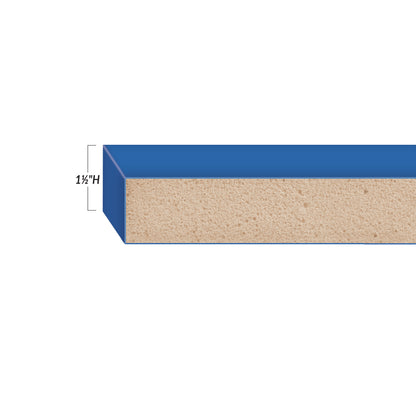 AliMed Picker CT Table Pad cross-section showing blue covering with a beige foam interior, 1.5 inches high.