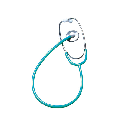 A teal Lightweight Single-Head Stethoscope with a silver chest piece and white earpieces on a white background.