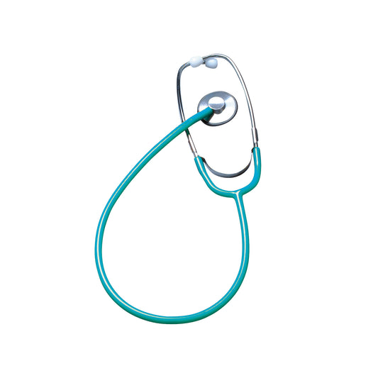A teal Lightweight Single-Head Stethoscope with a silver chest piece and white earpieces on a white background.