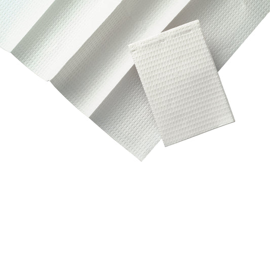 A white textured "Professional Towel" is shown unfolded and folded, with a waffle-like pattern on a plain white background.