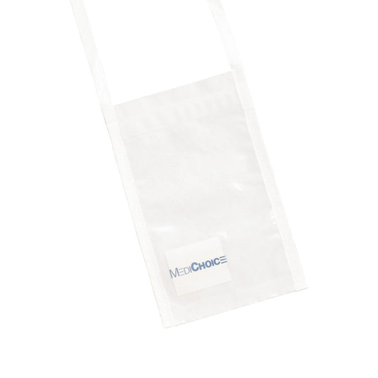 A white Telemetry Pouch with a clear front pocket and a neck strap. The pouch features the "MEDI CHOICE" logo.