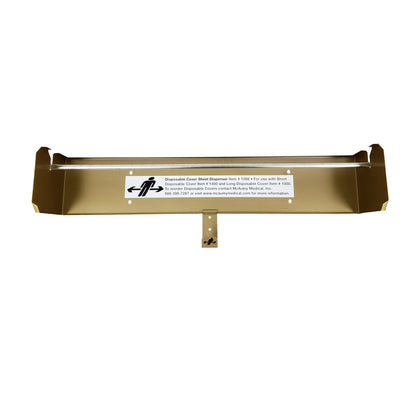 Disposable Cover Dispenser for AliMed Soft Gold Rollboard, featuring a metal holder with an instruction label for use with disposable covers.