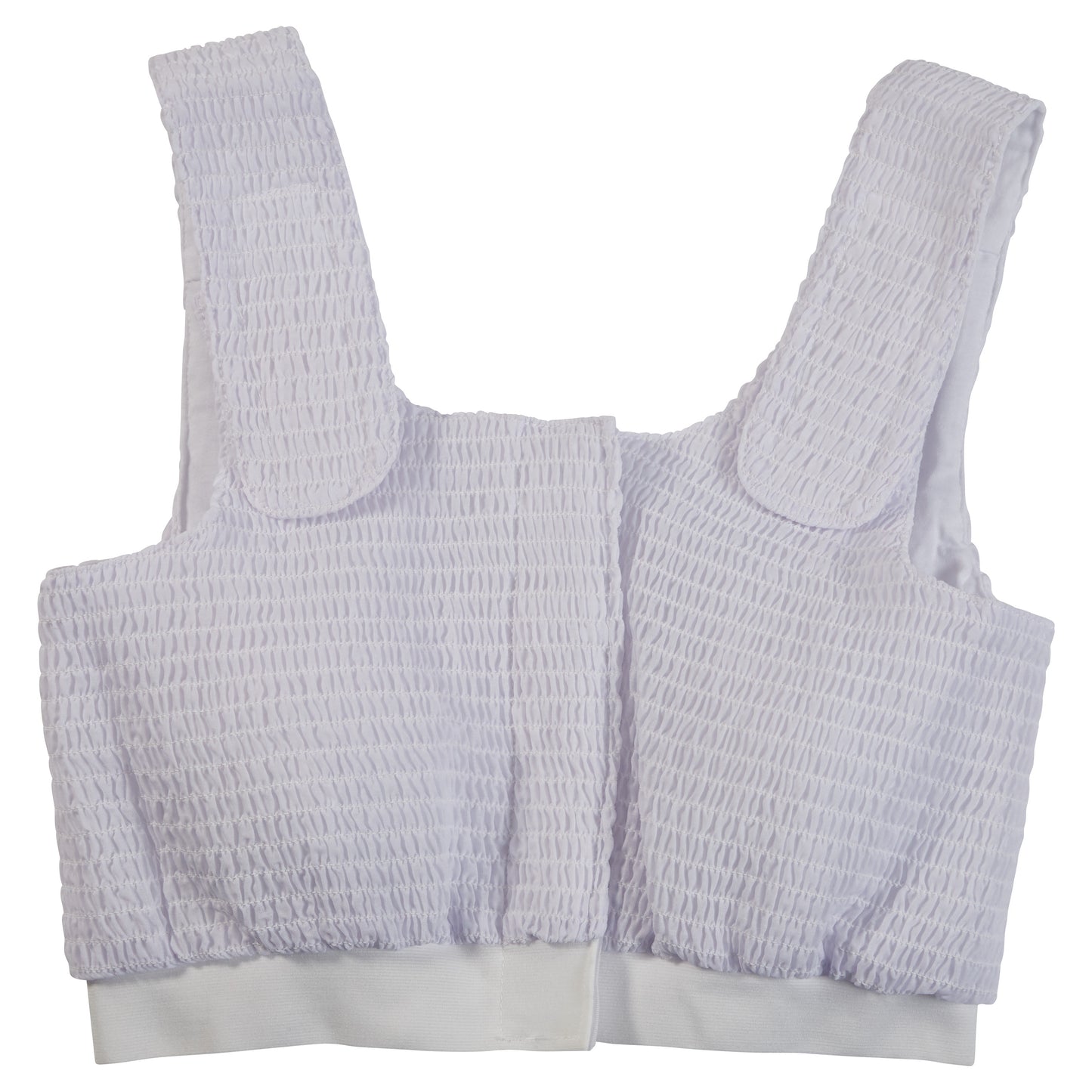 Expand-A-Band Compression Bra in white, featuring wide straps and textured elastic material, designed for post-surgical use.