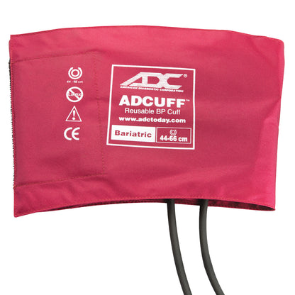 Red ADC Adcuff Bariatric Sphygmomanometer Cuff with white text, size 44-66 cm, for blood pressure measurement.