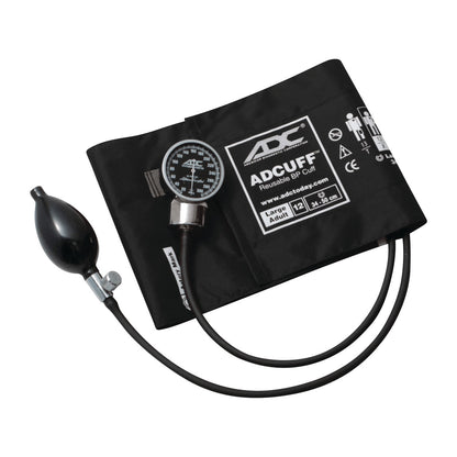 ADC Diagnostix 700 Pocket Aneroid Sphygmomanometer, featuring a black blood pressure cuff, gauge, and inflation bulb with tubing.