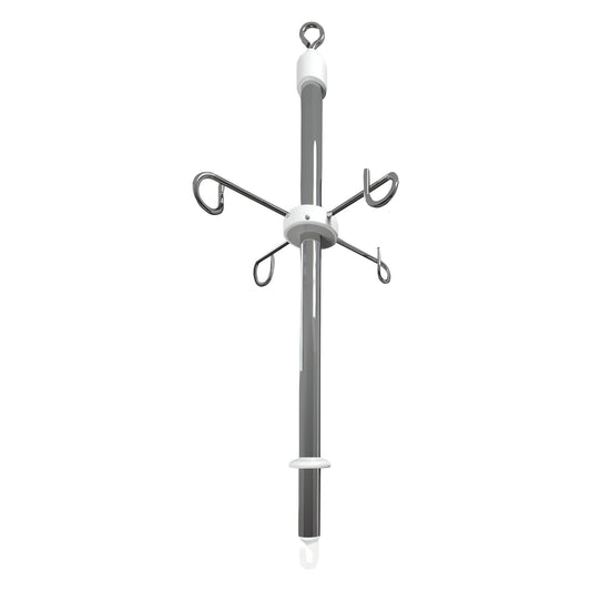inpro IV Five Bag Holder with a central pole, four hooks, and an attachment hook on top for holding medical bags.
