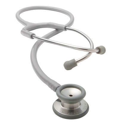 A grey ADC Adscope 604 Pediatric Stethoscope with a dual-head chestpiece and soft eartips is shown against a white background.