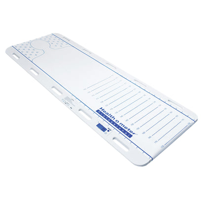 The Health o meter Patient Transfer Scale is a flat scale with a digital display used for measuring a patient's weight and height.