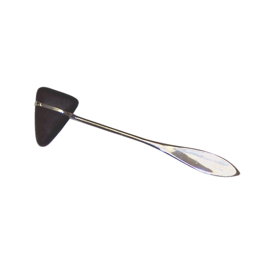 A Baseline Taylor Hammer with a metal handle and a black triangular rubber head used for neurological reflex testing.
