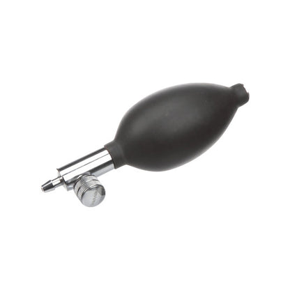 A black Bulb/Thumbscrew Valve Combination for Welch Allyn Tycos Sphygmomanometer on a white background.