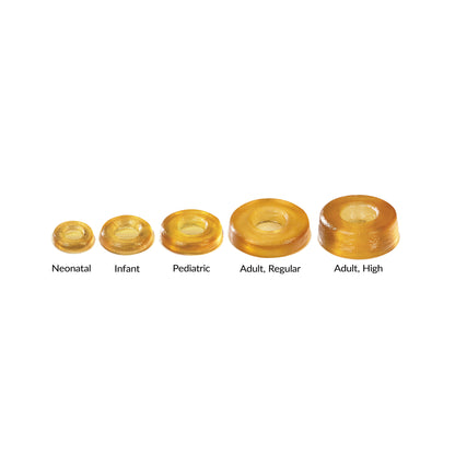 Five sizes of AliMed AliGel Head Donuts are shown: Neonatal, Infant, Pediatric, Adult Regular, and Adult High.