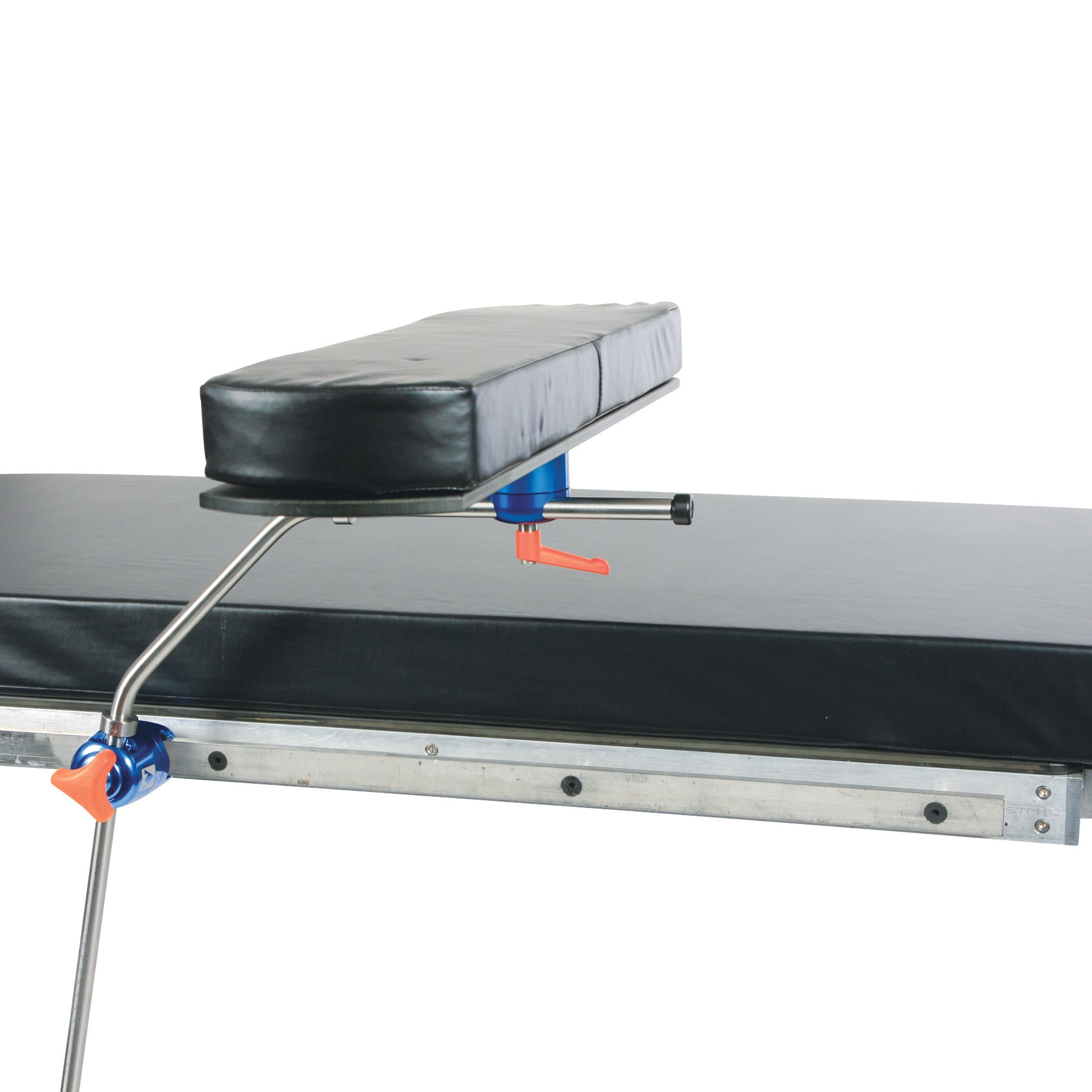 An AliMed Versa-Board, a black cushioned support board with adjustable metal clamps and an orange handle.
