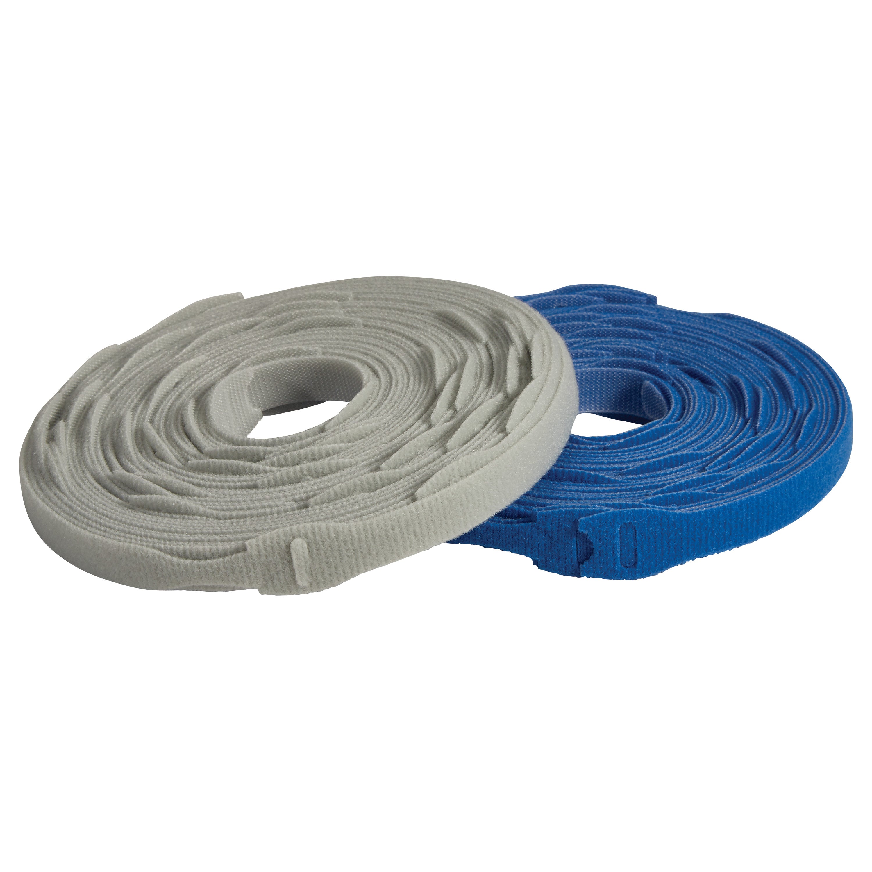 Two rolls of AliMed AliTies are shown, one in gray and the other in blue, coiled side by side on a white background.