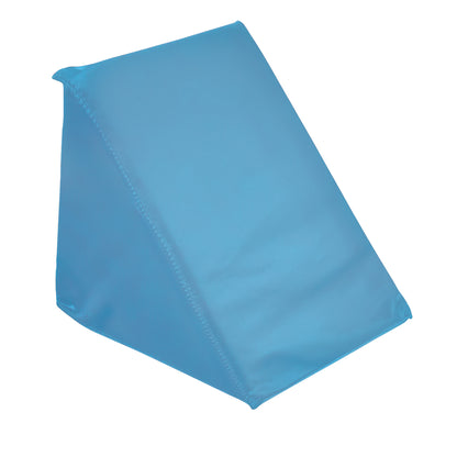 A turquoise AliMed Vinyl-Covered 45 Degree Medium Wedge Positioner, shaped like a triangular prism for support.
