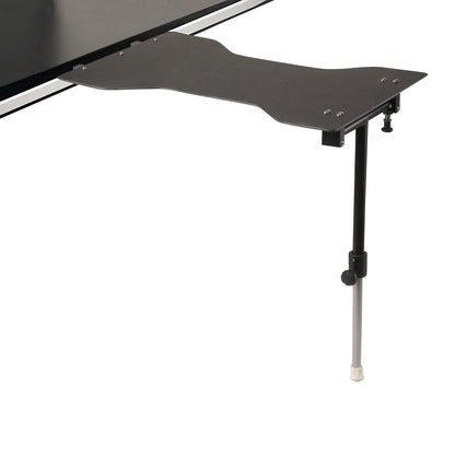 The Rycor Clinical Series Phenolic Hourglass Rail Mount Armboard is shown attached to a table with a supporting leg.