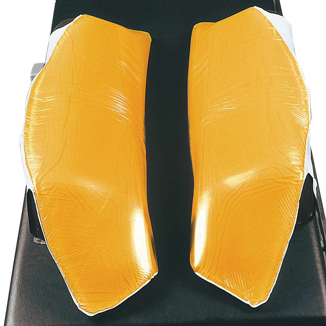 AliMed Kambin Frame Pad featuring two contoured yellow pads on a black surface, designed for surgical positioning.