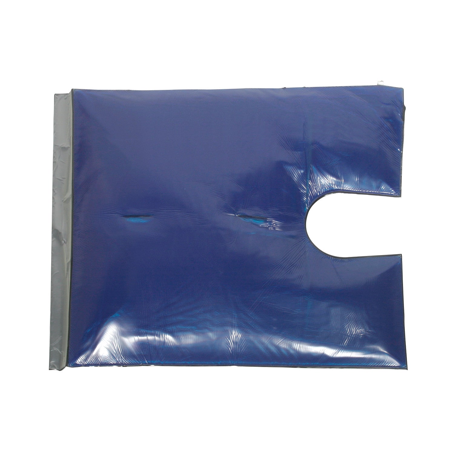 The AliMed Gel Bean Bag Positioner with Cutout is shown in blue with a U-shaped cutout on one side.