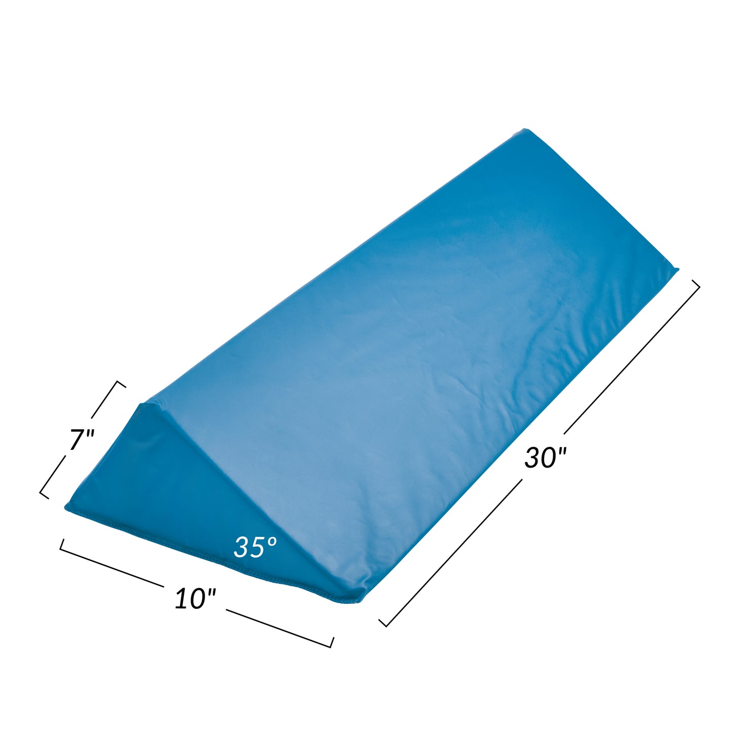Blue AliMed Vinyl-Covered 35 Degree Large Wedge Positioner with dimensions: 30" long, 10" wide, and 7" tall.