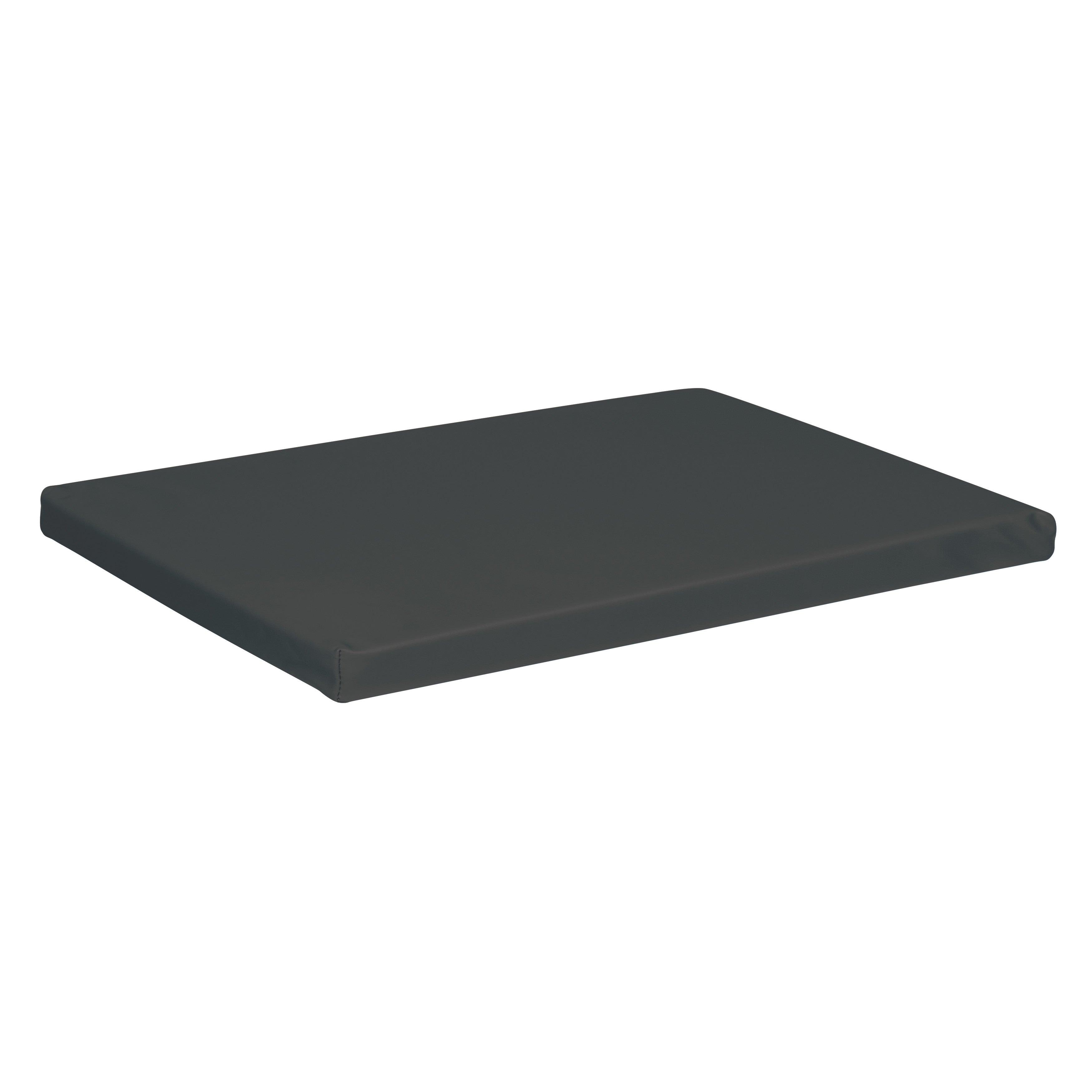 The image is of the AliMed Vinyl-Covered Large Rectangle Positioner, a flat, dark-colored cushion used for patient positioning.