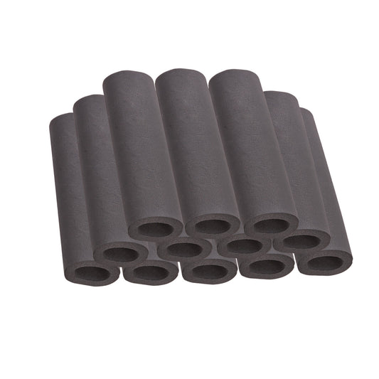 A set of nine dark gray, cylindrical replacement pads for the AliMed Total Knee Replacement (TKR) Support arranged in rows.