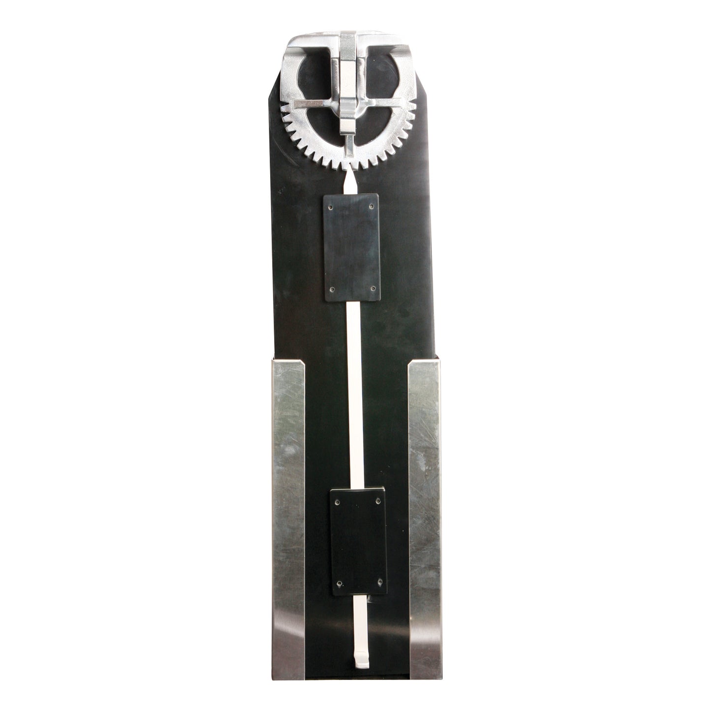 Metal and plastic AliMed Armboard Holder with a gear mechanism, used to secure armboards in medical settings.
