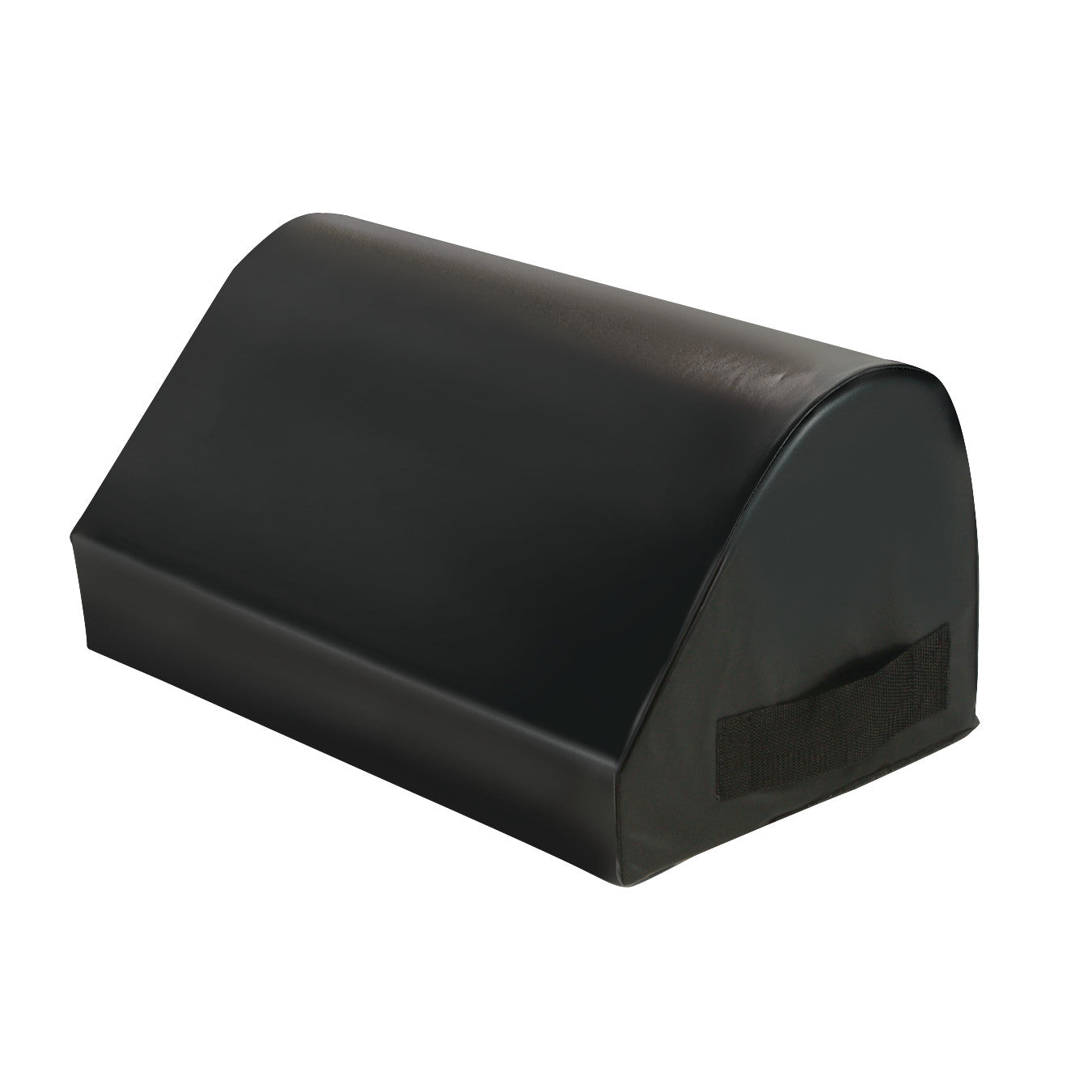 AliMed Vinyl-Covered Tall Knee Bolster with a black vinyl cover, featuring a sloped design and a handle on one end.
