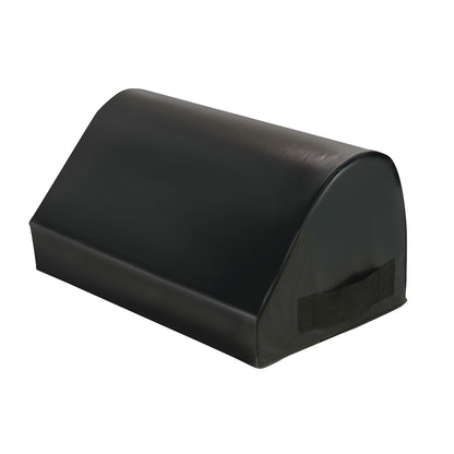 AliMed Vinyl-Covered Tall Knee Bolster with a black vinyl cover, featuring a sloped design and a handle on one end.