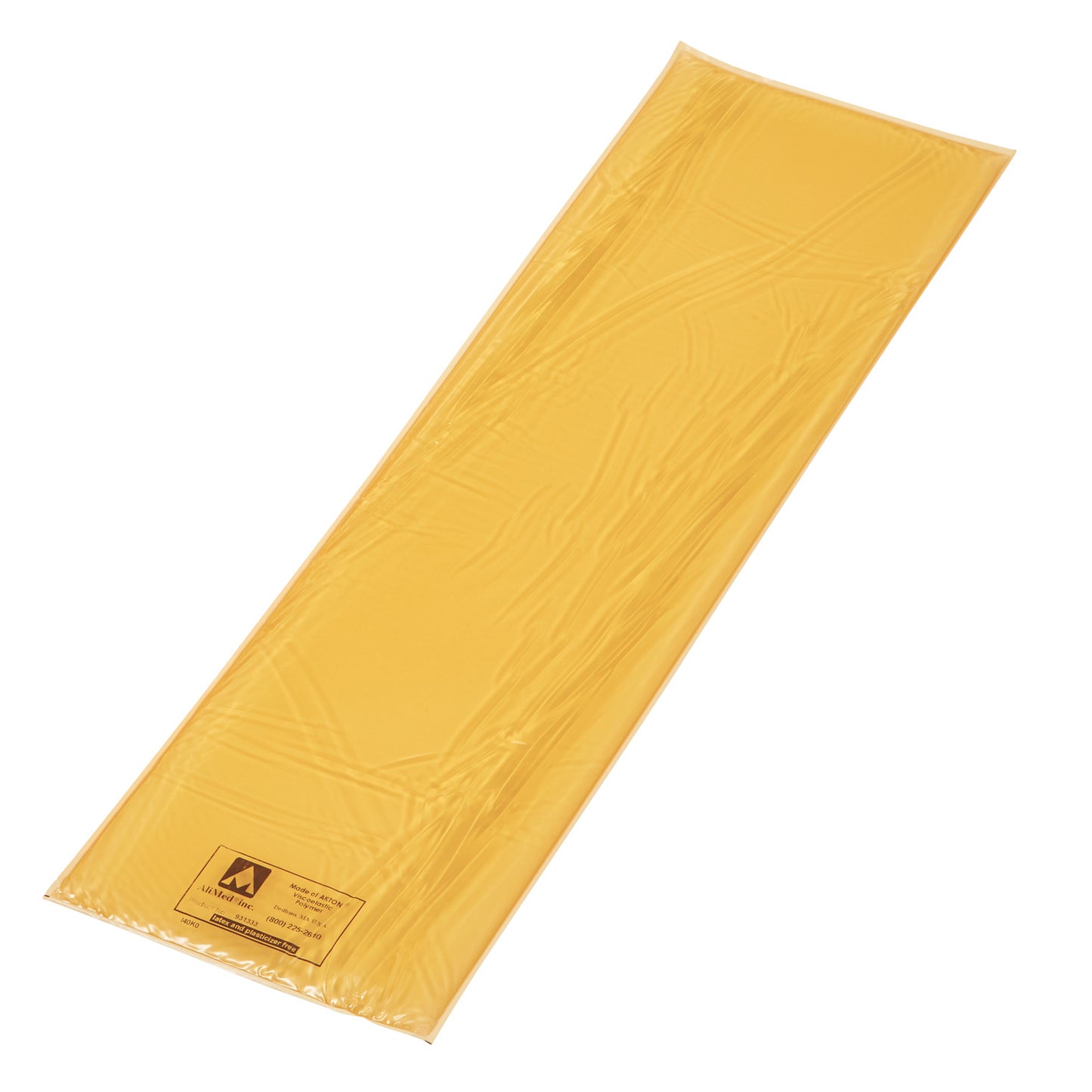The AliMed AliGel Standard Armboard Pad is a yellow, rectangular medical pad made of gel material, used for patient support.