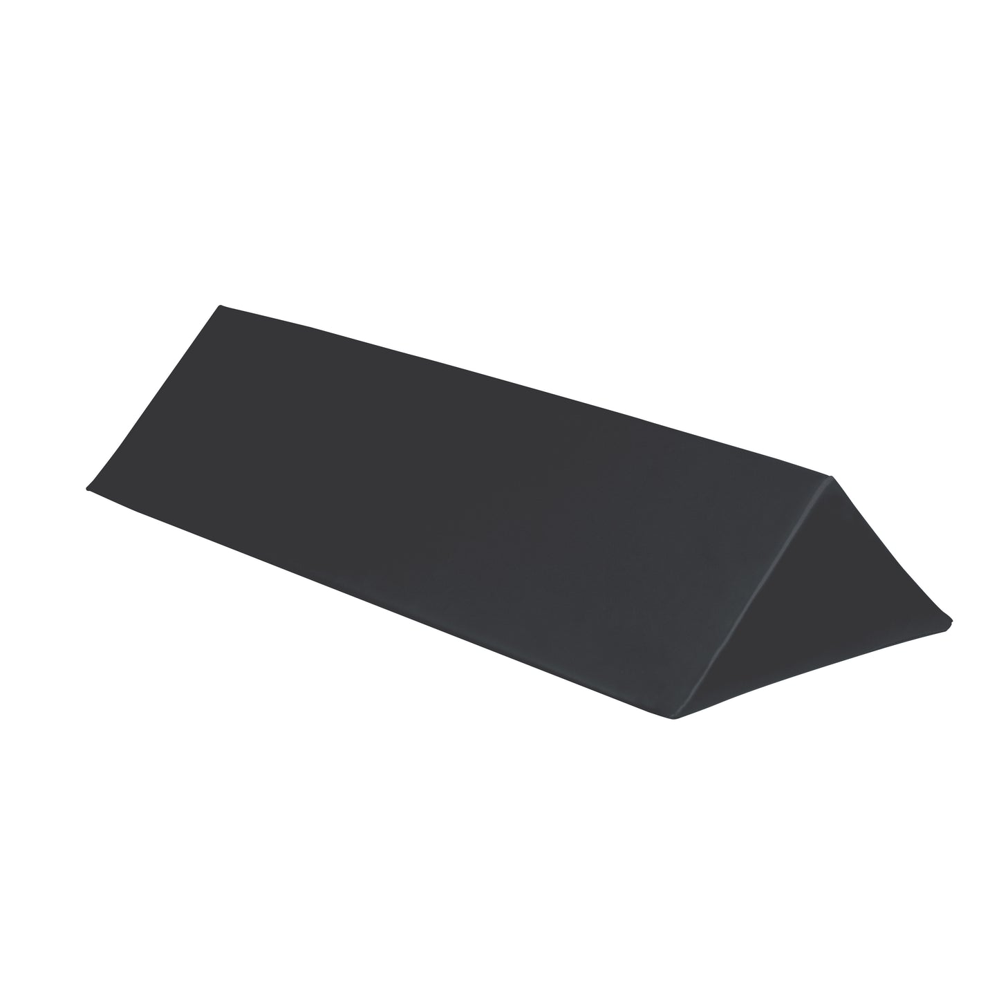 The image displays an AliMed Vinyl-Covered 45 Degree Large Wedge Positioner, a black, triangular cushion used for patient support.