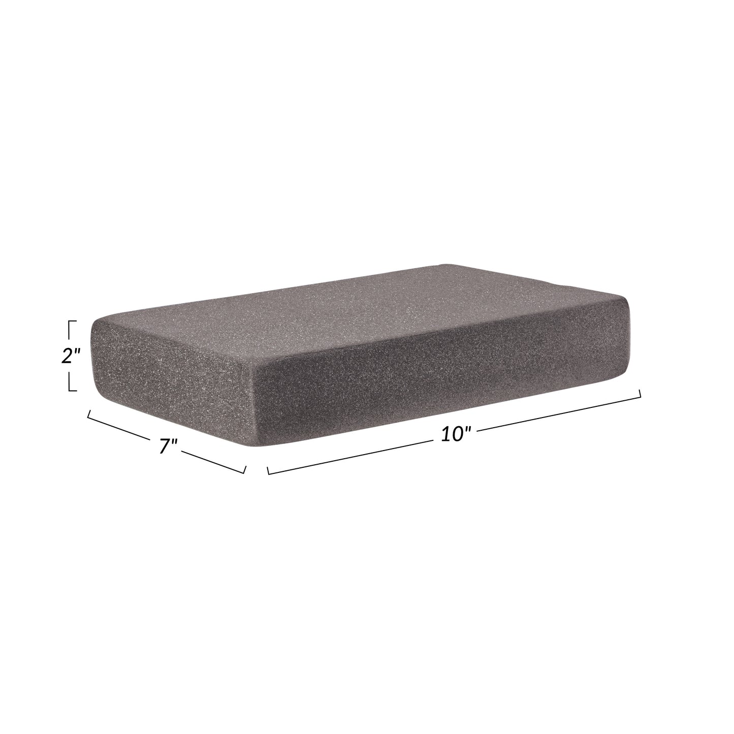 The AliMed Uncovered Polyfoam Rectangle Positioner is a gray foam block measuring 10" x 7" x 2" with rounded edges.