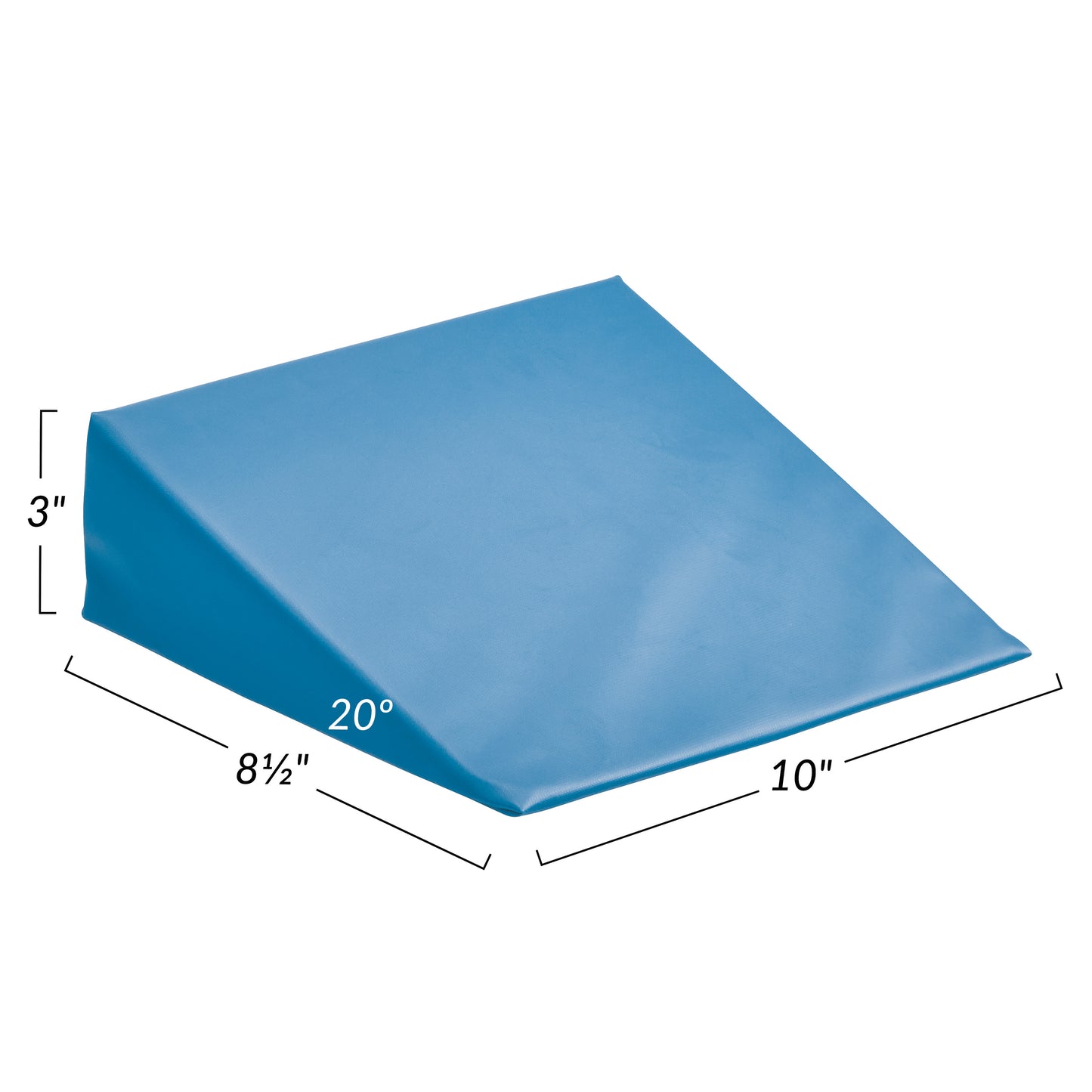 Blue AliMed Vinyl-Covered 20 Degree Small Wedge Positioner, measuring 10" x 8.5" x 3", with a 20-degree incline.