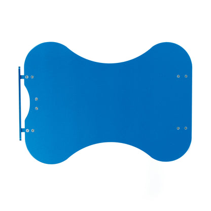 The AliMed Hourglass Rhino Board Hand Table is a blue, hourglass-shaped board with mounting holes, used as a surgical accessory.