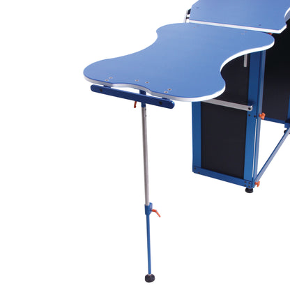 AliMed Hourglass Rhino Board Hand Table with a blue hourglass-shaped tabletop and adjustable support leg.