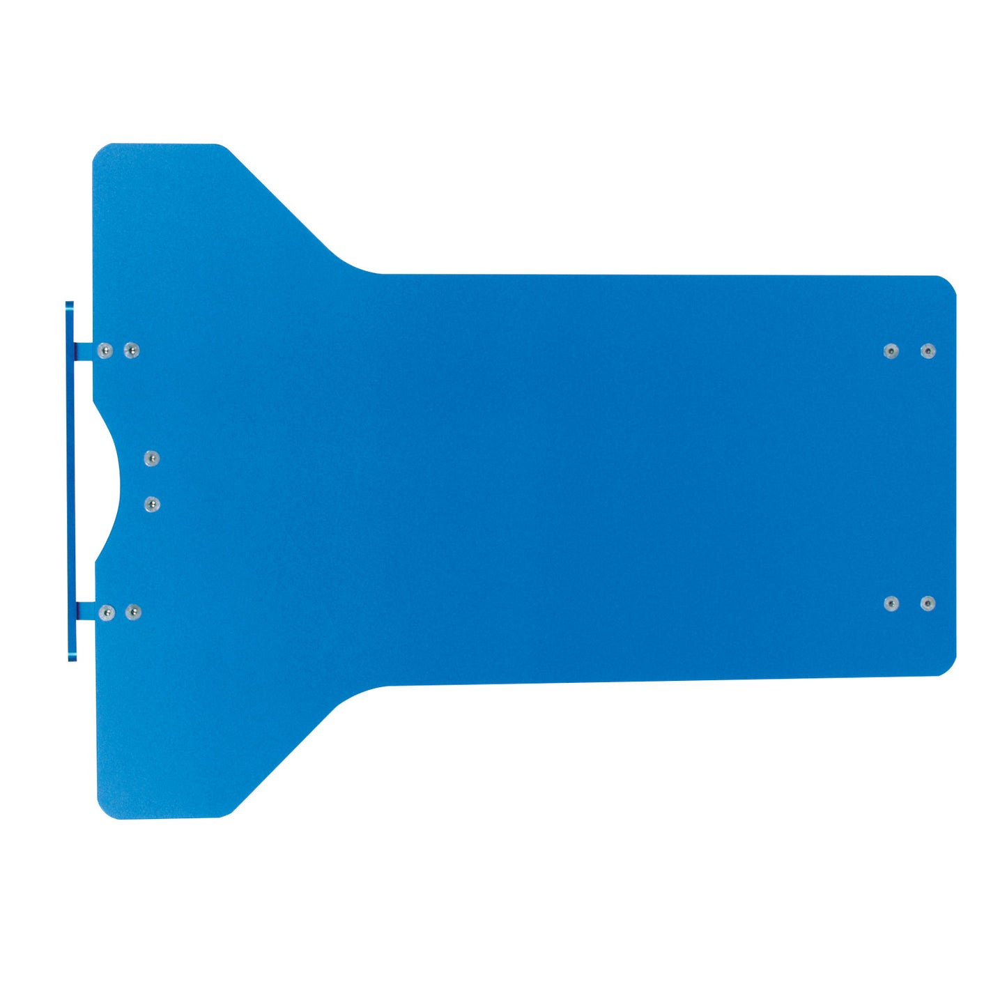 AliMed Major Procedure Rhino Board Hand Table, blue in color, featuring a rectangular shape with a tapered end and screw fastenings.