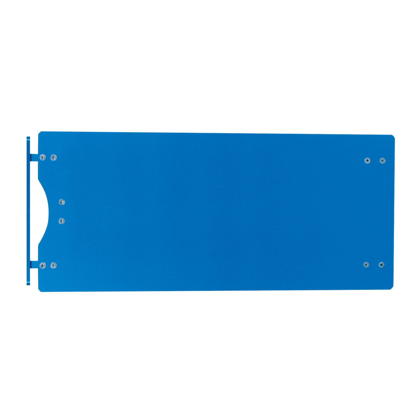 The AliMed Rectangular Rhino Board Hand Table is a blue, rectangular surface with a cutout and multiple screw holes for attachment.