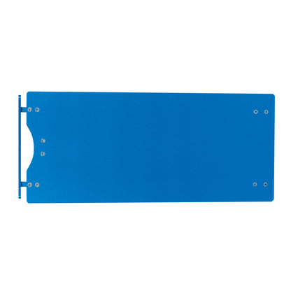 The AliMed Rectangular Rhino Board Hand Table is a blue, rectangular surface with a cutout and multiple screw holes for attachment.
