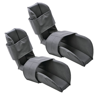 Two gray AliMed Lithotomy Boot Pads with cushioning and adjustable straps for comfort and support during medical procedures.