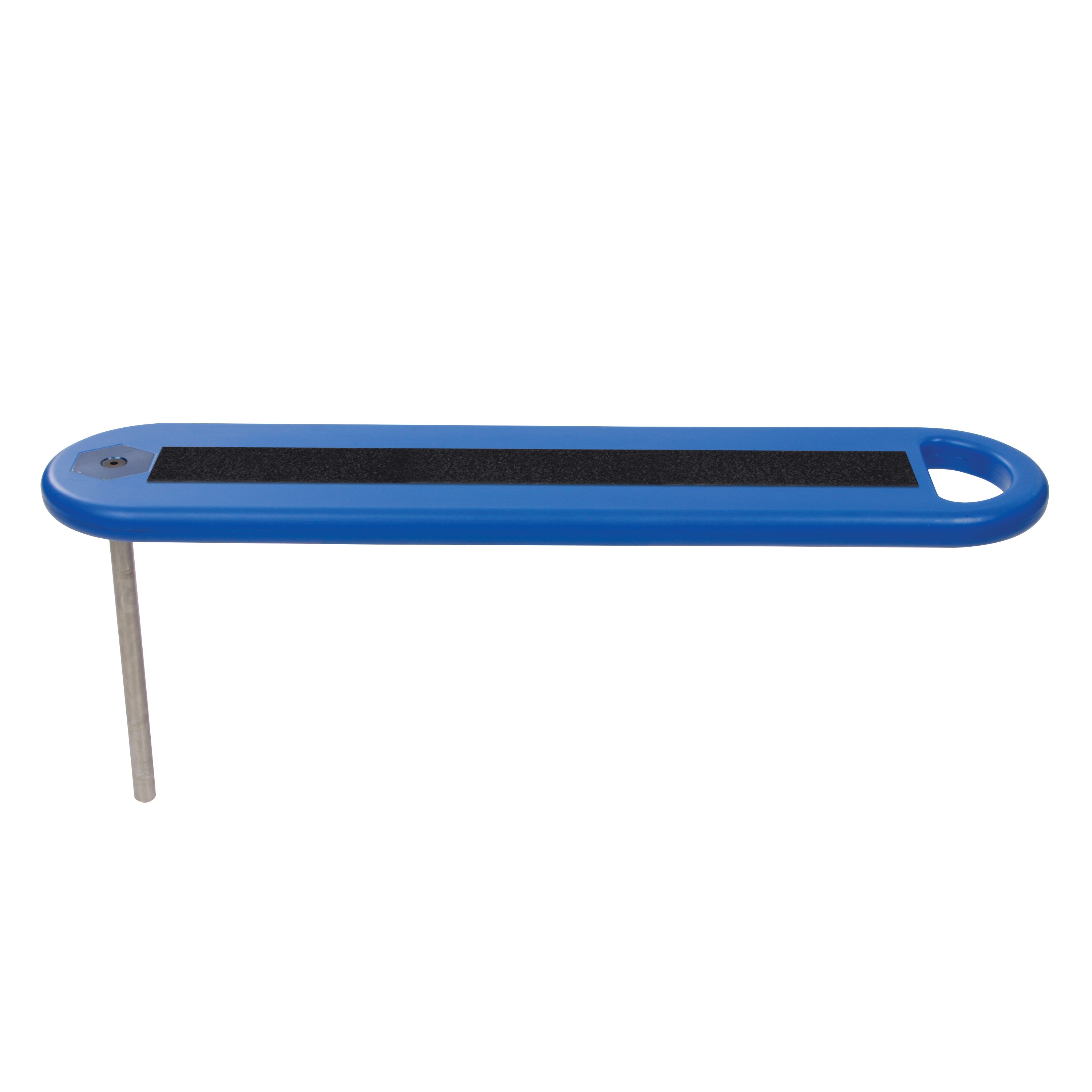 AliMed Radiolucent Armboard with blue frame, black strip in the center, and a stainless steel support rod on one side.