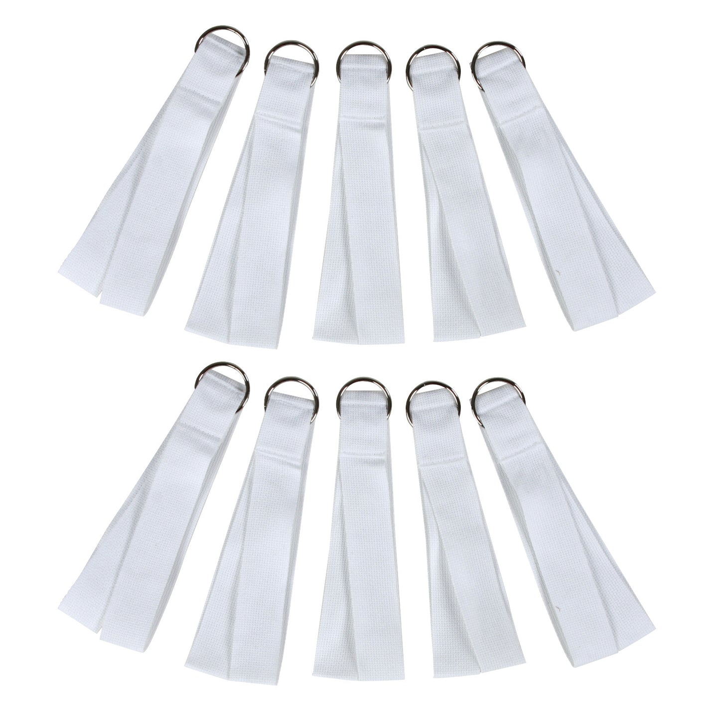 Ten white Replacement Straps for AliMed Lithotomy Holder with metal loops, arranged in a circular pattern on a white background.