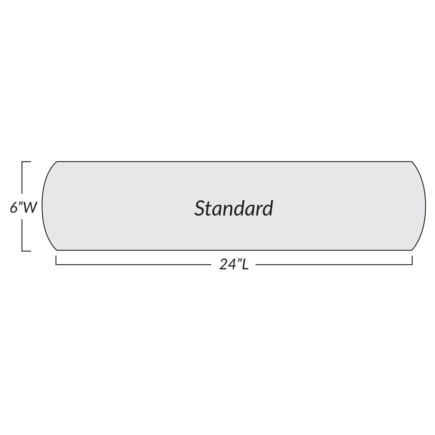 Diagram of the AliMed Pivoting Armboard, labeled "Standard," measuring 24 inches long by 6 inches wide.