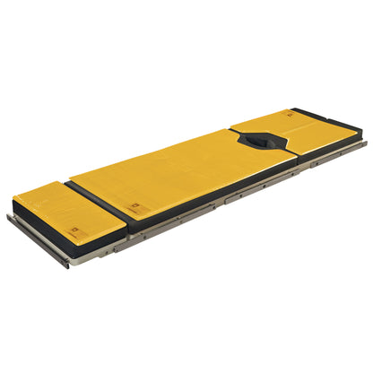 Action Segmented Surface Overlay Set features a yellow cushioned surface with segments and a contoured area on a metal frame.