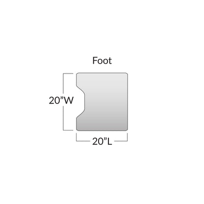Diagram of the "Action Foot Section Surface Overlay with Cutout," measuring 20" wide and 20" long, with a central cutout.