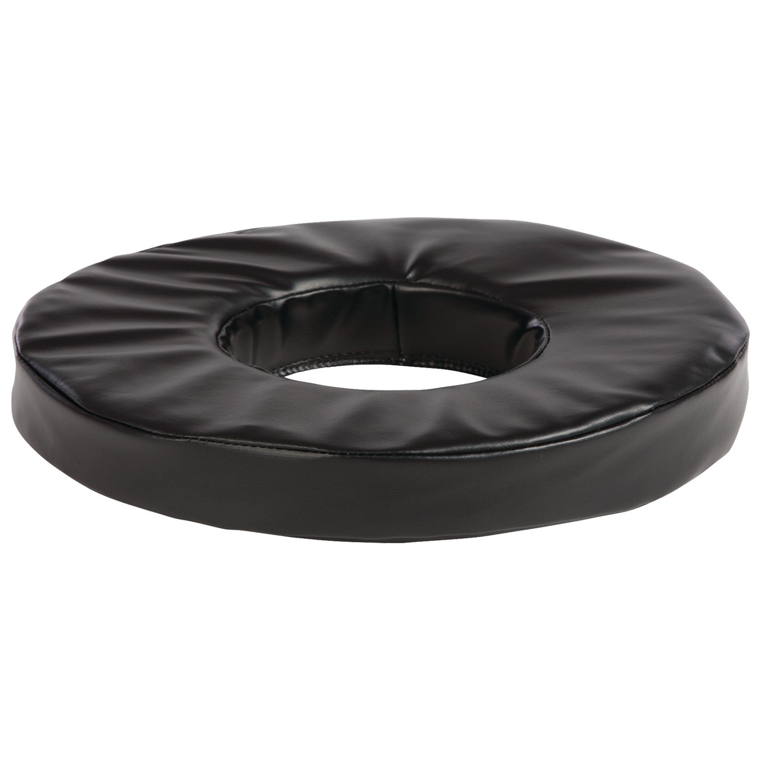 AliMed Conductive Black Vinyl-Covered Head Donut, a circular, cushioned support pad with a central hole, shown in black.