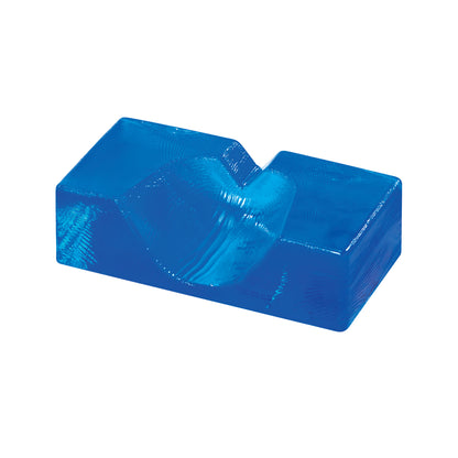 The AliMed AliBlue Gel Heel Cup Positioner is a blue gel block with a contoured shape, designed to support a heel.