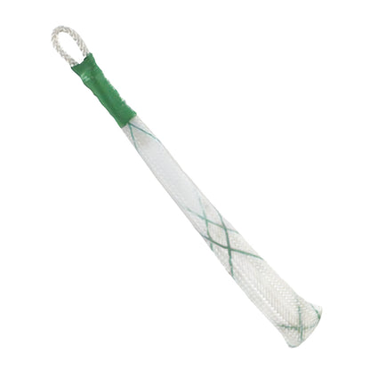 A KYRA Disposable Single Finger Trap with a green and white mesh design, featuring a loop for securing a finger during procedures.