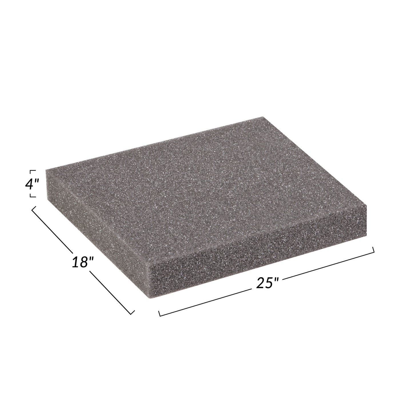 AliMed Uncovered Polyfoam Rectangle Positioner, measuring 25" x 18" x 4", shown in gray with dimensions indicated.