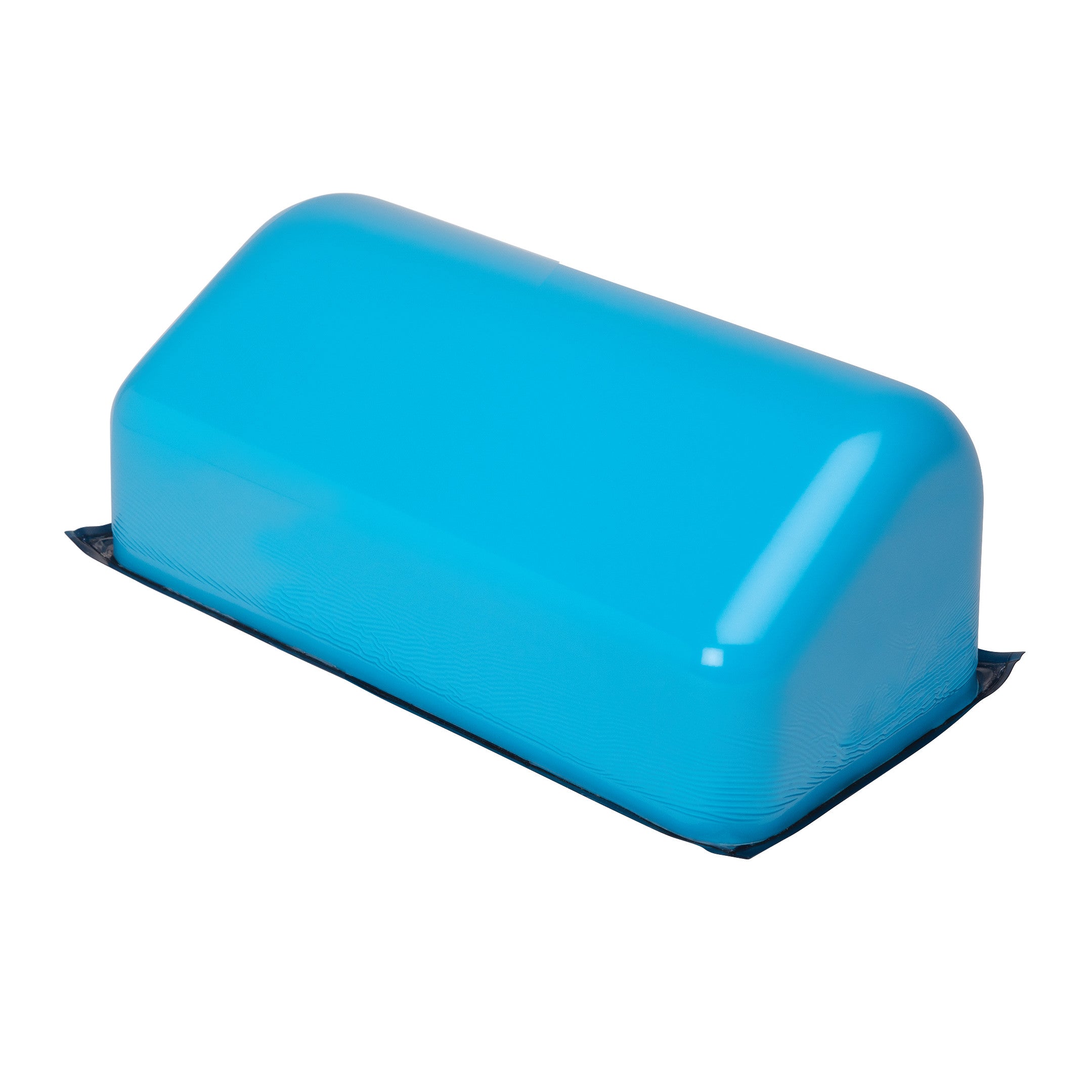 The AliMed AliBlue Lite Hybrid Gel Contoured Chest Roll is a rectangular, bright blue gel cushion with rounded edges and a smooth surface.